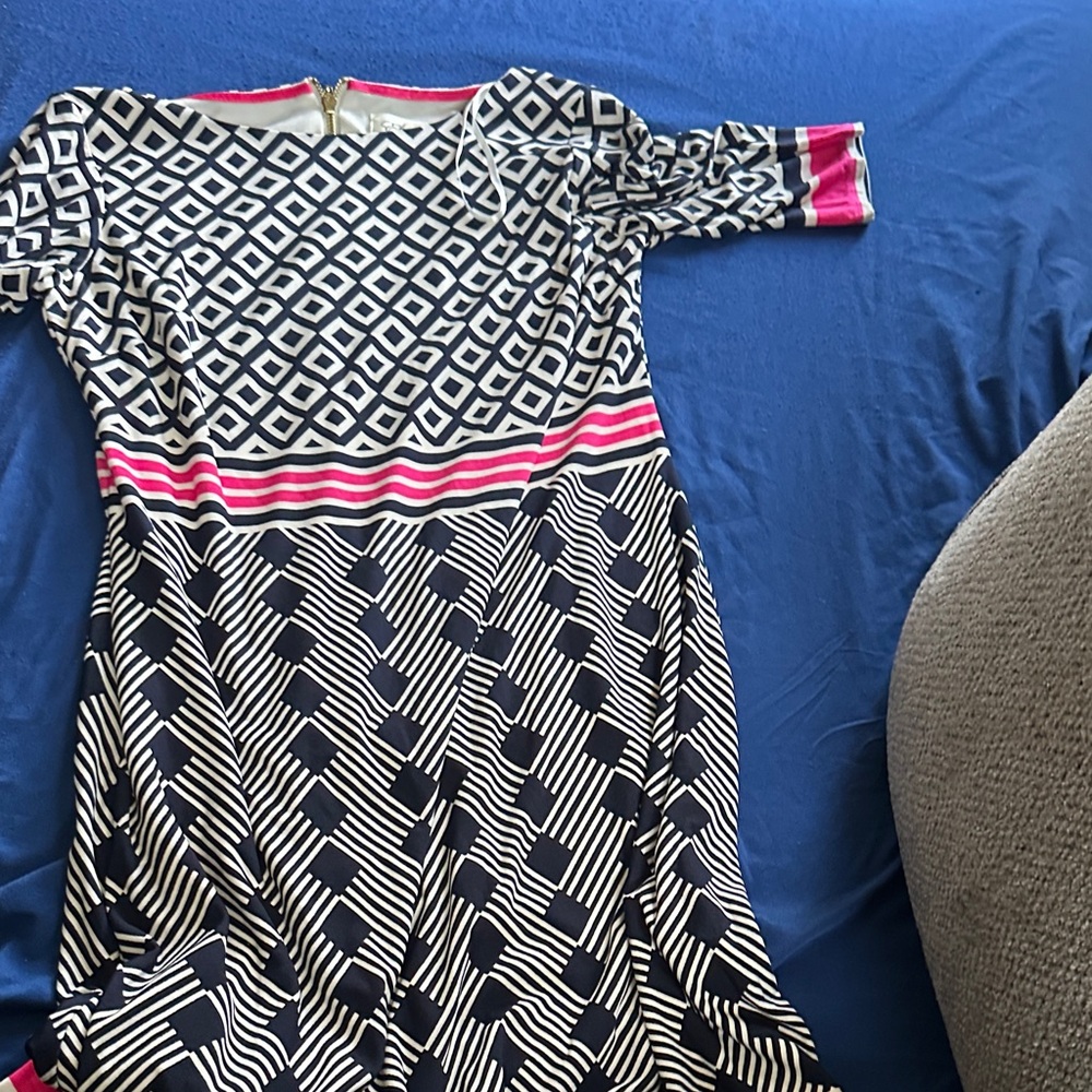 Geometric Patterned Dress with Pink Accents
